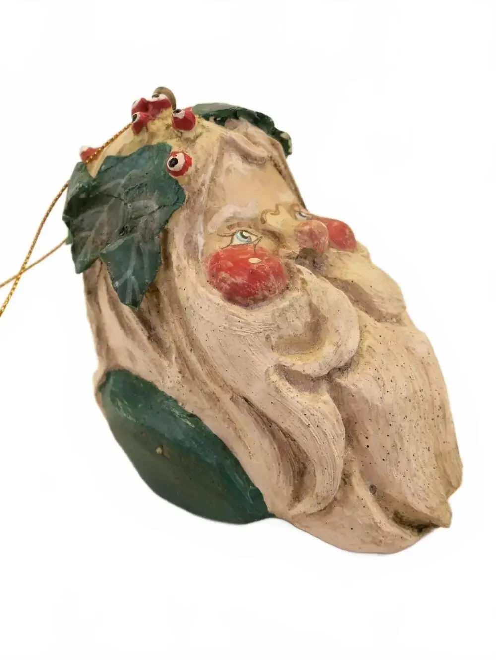 House Of Hatten Santa Christmas Ornament Green Holly Sitter Rosy Cheek VTG 1988